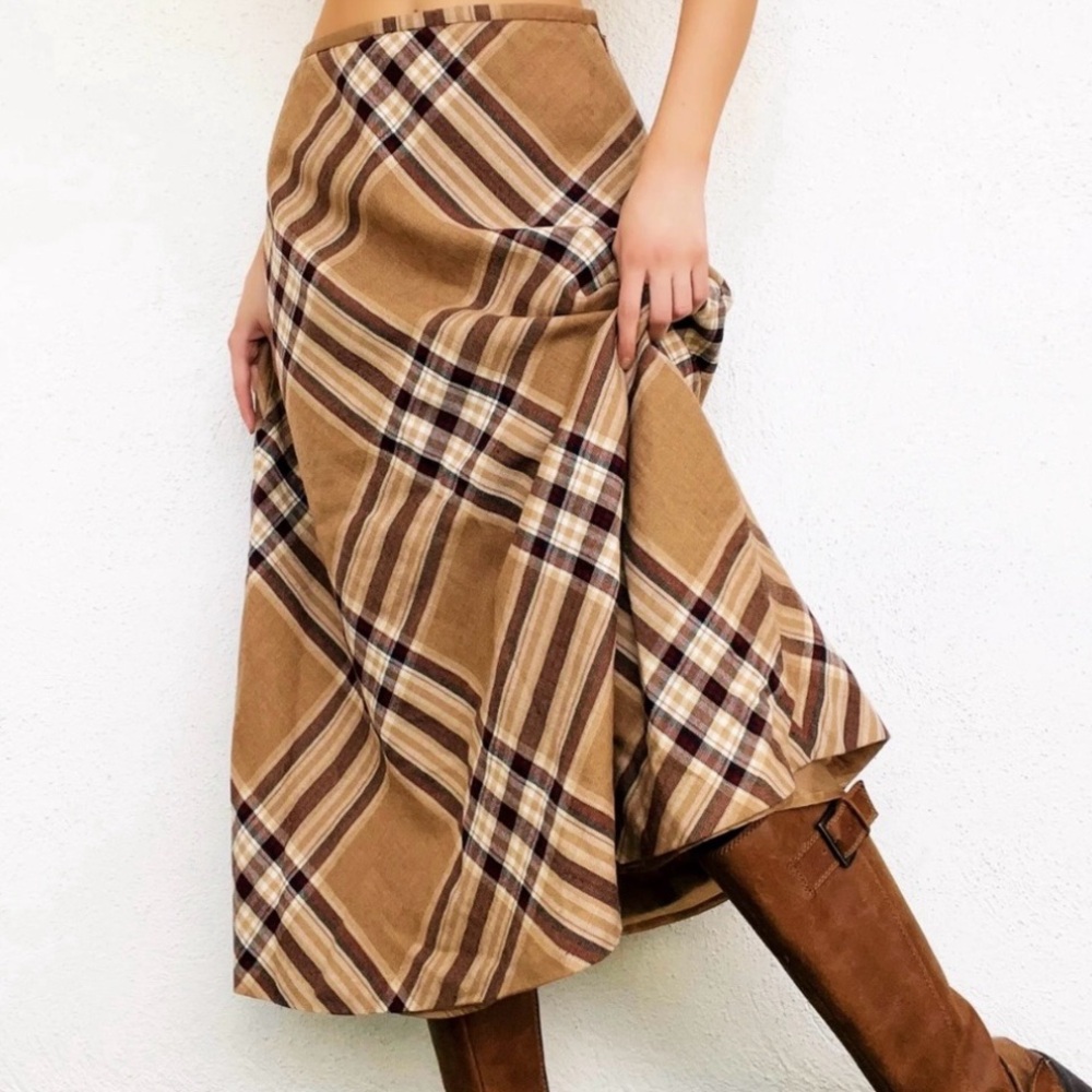 Vintage Talbots Plaid Wool Midi Skirt Size 12 Flaw